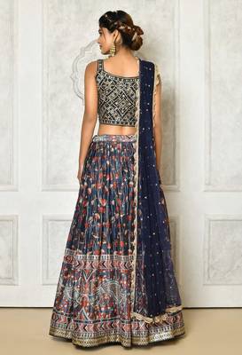 BLUE DIGITAL PRINT AND EMBROIDERY Chiffon LEHENGA CHOLI WITH DUPATTA 2