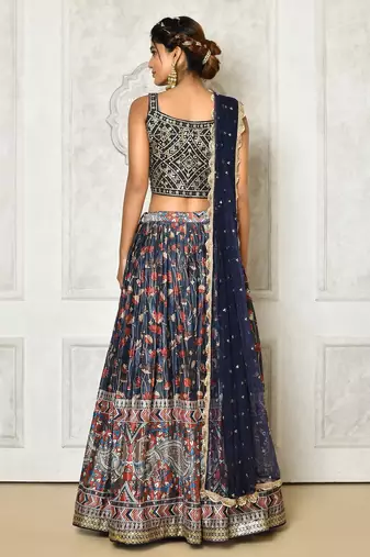 BLUE DIGITAL PRINT AND EMBROIDERY Chiffon LEHENGA CHOLI WITH DUPATTA