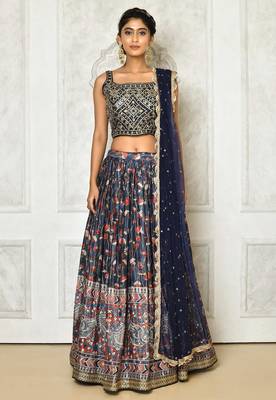 BLUE DIGITAL PRINT AND EMBROIDERY Chiffon LEHENGA CHOLI WITH DUPATTA 3
