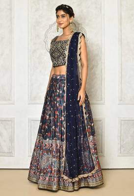 BLUE DIGITAL PRINT AND EMBROIDERY Chiffon LEHENGA CHOLI WITH DUPATTA 4