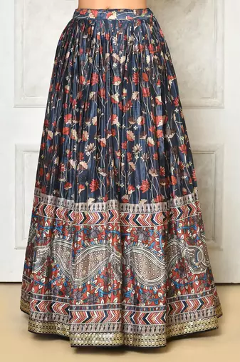 BLUE DIGITAL PRINT AND EMBROIDERY Chiffon LEHENGA CHOLI WITH DUPATTA