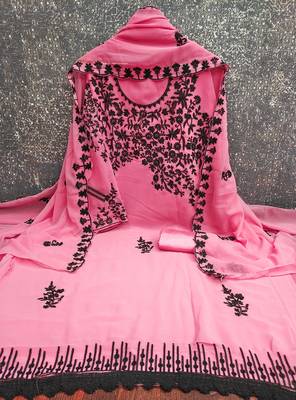  baby pink embroidery georgette dress material 2