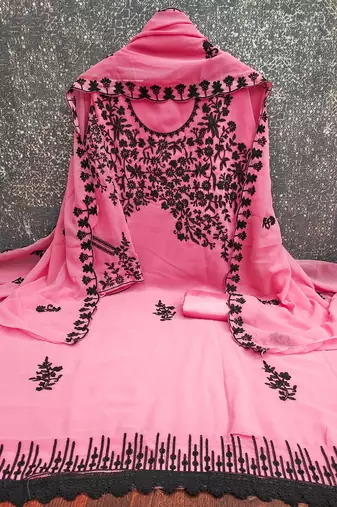  baby pink embroidery georgette dress material