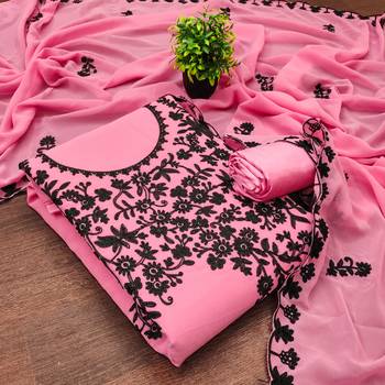  baby pink embroidery georgette dress material 3