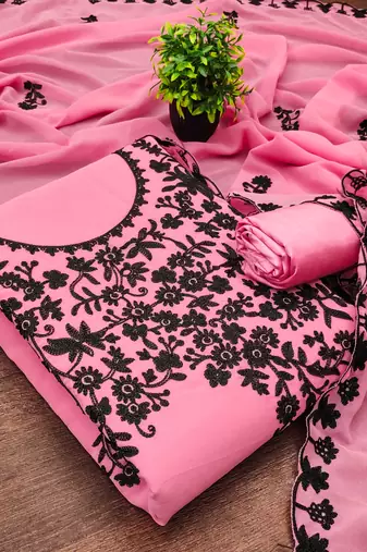  baby pink embroidery georgette dress material