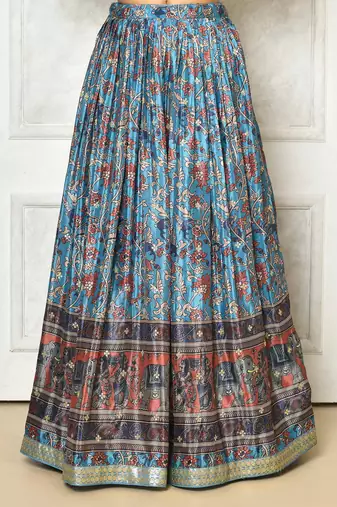 SKY BLUE DIGITAL PRINT AND EMBROIDERY CHINNON SILK LEHENGA CHOLI WITH DUPATTA