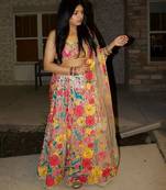 MULTICOLOR THREAD AND SEQUINS EMBROIDERED GEORGETTE LEHENGA CHOLI DUPATTA