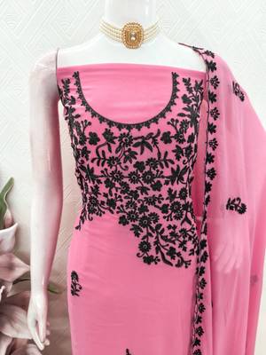  baby pink embroidery georgette dress material 4