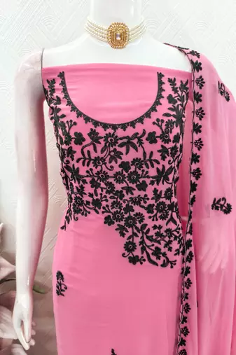  baby pink embroidery georgette dress material