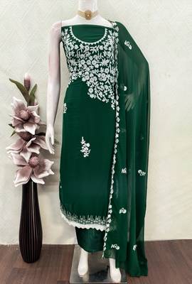  green embroidery georgette dress material 2