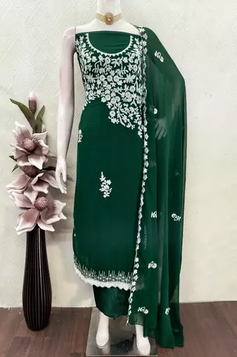  green embroidery georgette dress material