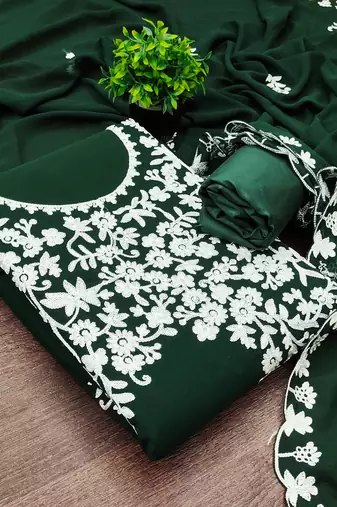  green embroidery georgette dress material