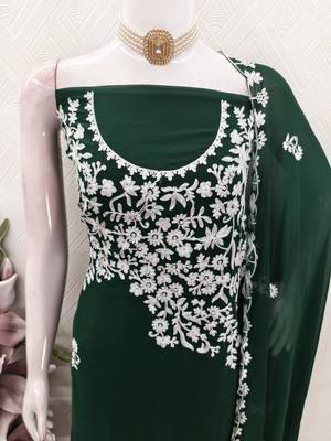  green embroidery georgette dress material 4