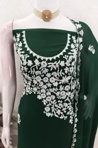  green embroidery georgette dress material