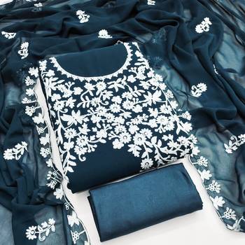  teal blue embroidery georgette dress material 1