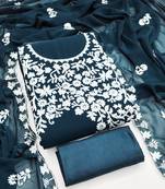 Women's teal blue embroidery georgette dress material