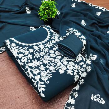 teal blue embroidery georgette dress material 3