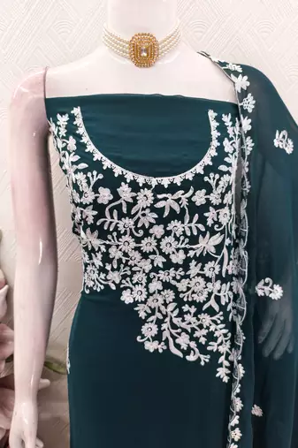  teal blue embroidery georgette dress material