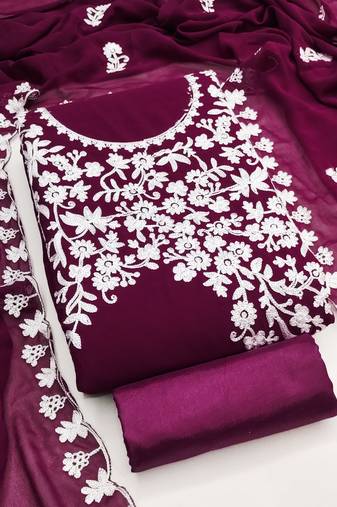 Women's voilet embroidery georgette dress material