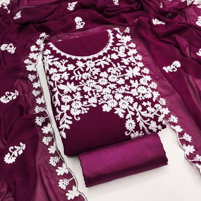 Women's voilet embroidery georgette dress material