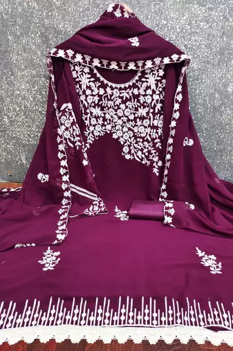  voilet embroidery georgette dress material