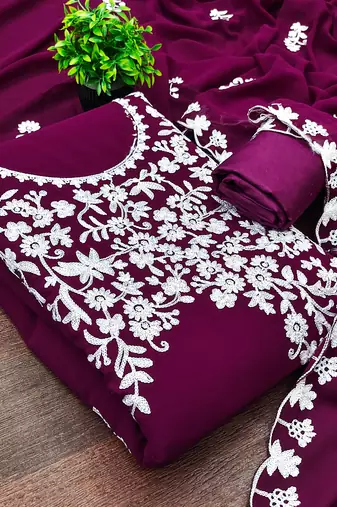  voilet embroidery georgette dress material