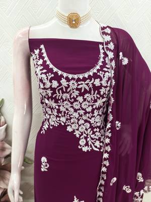  voilet embroidery georgette dress material 4