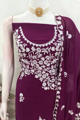  voilet embroidery georgette dress material