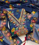 Women's blue embroidery modal dress material