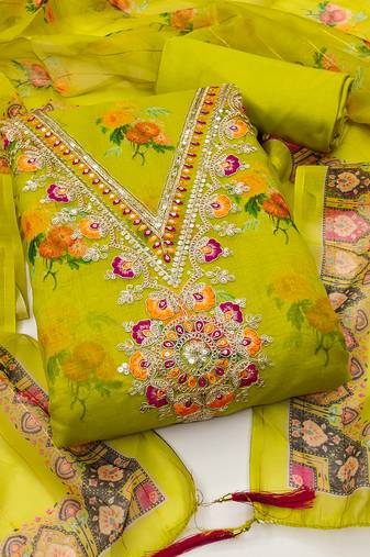 Women's green embroidery modal dress material