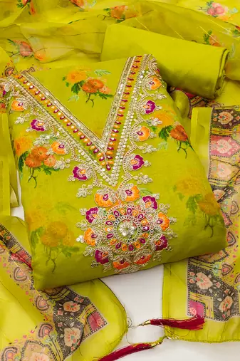 Women's green embroidery modal dress material