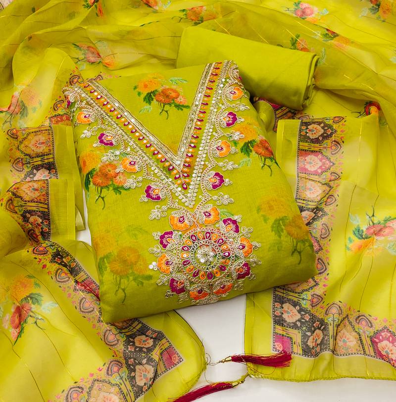 Women's green embroidery modal dress material