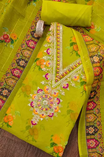  green embroidery modal dress material
