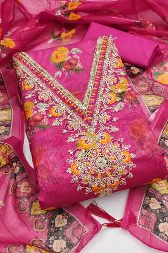 Women's pink embroidery digital modal dress material