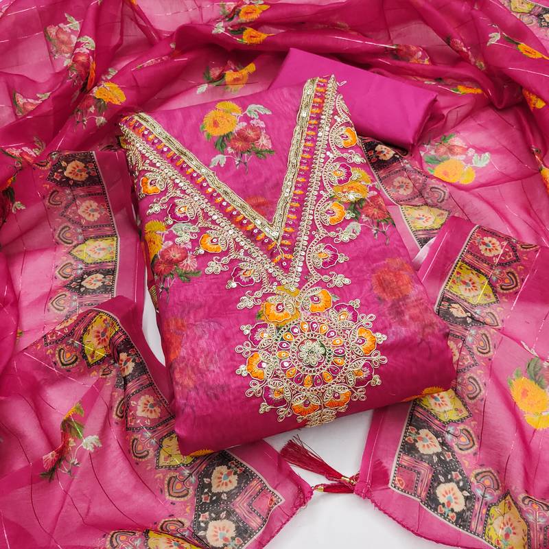 Women's pink embroidery digital modal dress material