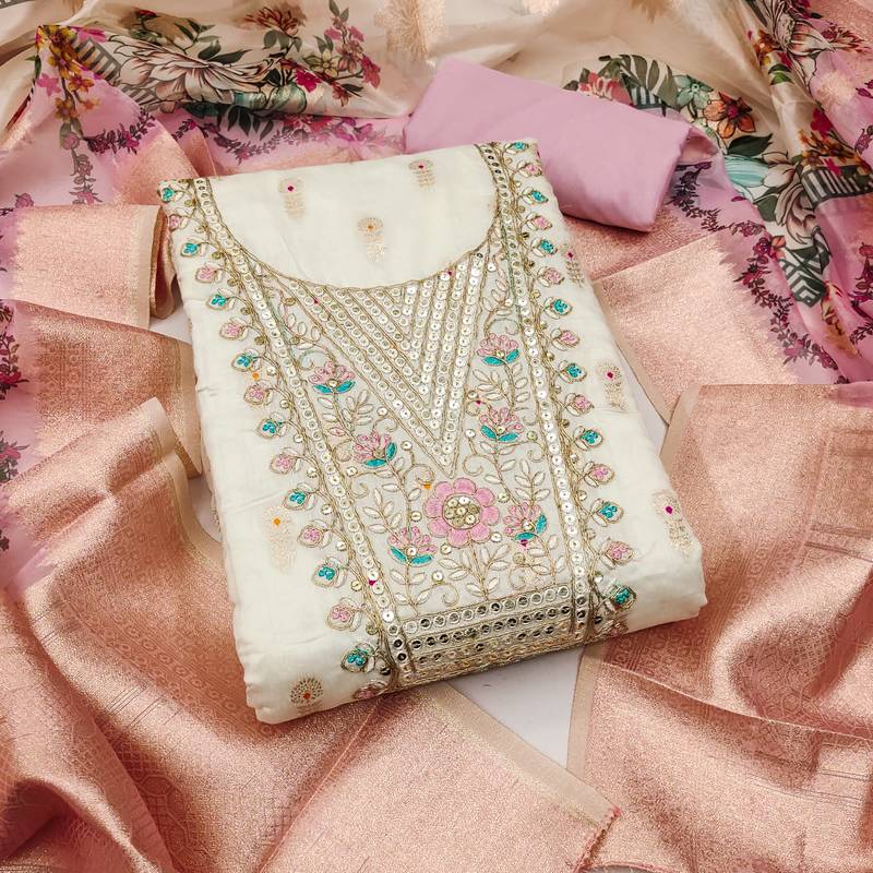 Women's embroidery minakari jacquard dress material