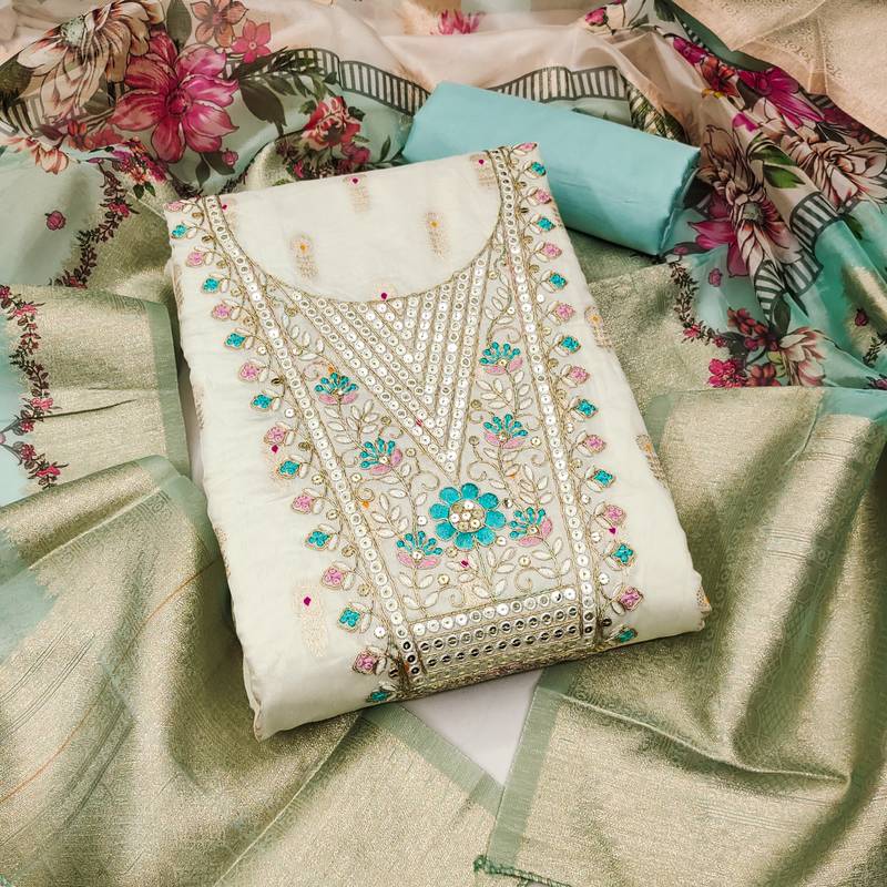 Women's embroidery minakari jacquard dress material