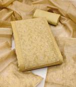 Women's beige neck woven silk jacquard dress material