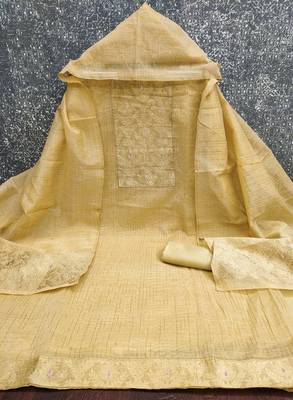  beige neck woven silk jacquard dress material 2