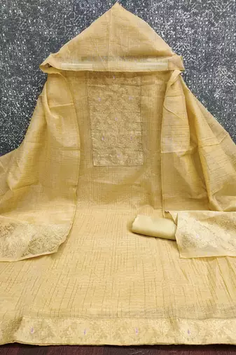  beige neck woven silk jacquard dress material
