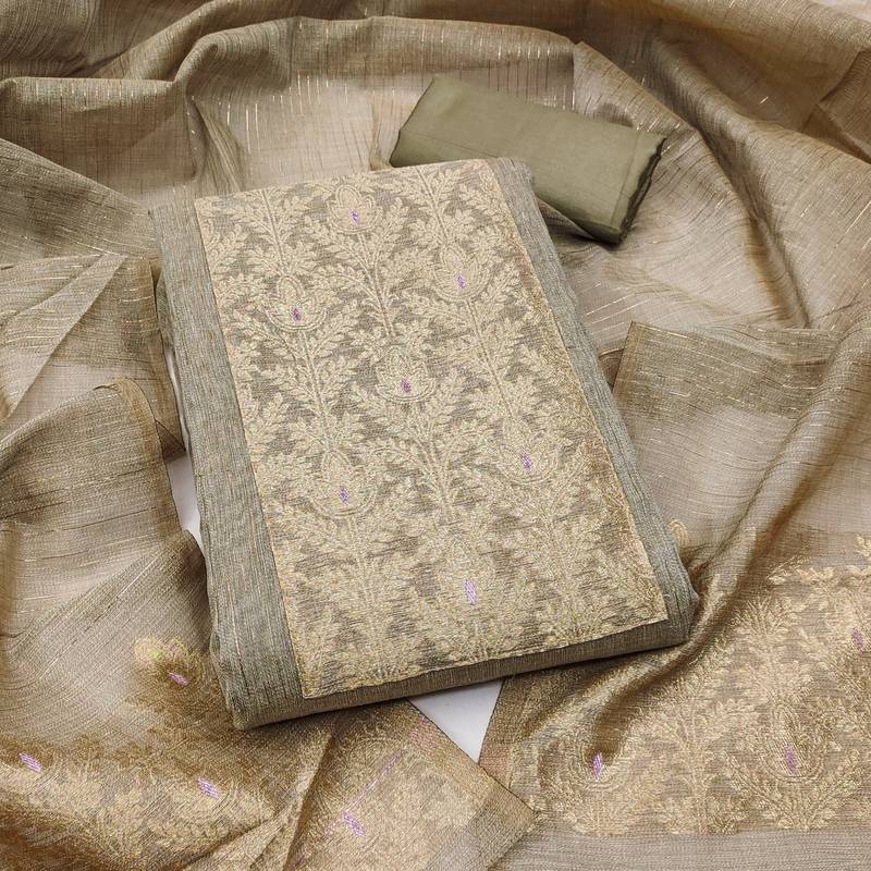 Women's grey heavy neck jacquard dress material