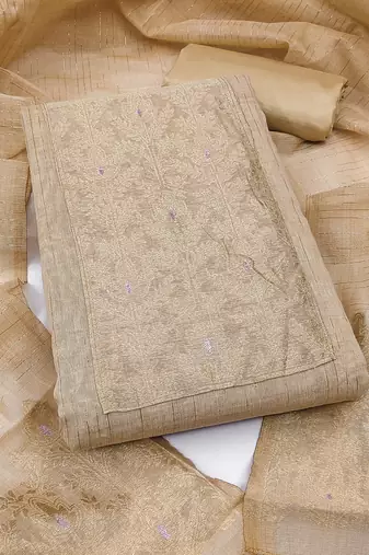 Women's light brown south silk jacquard dress material