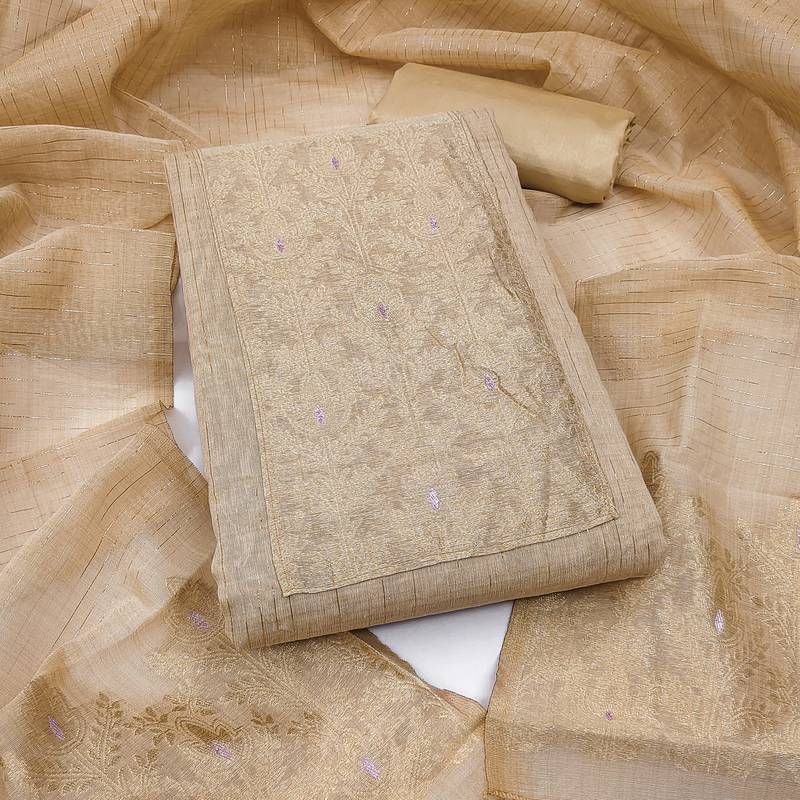 Women's light brown south silk jacquard dress material