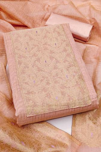 Women's peach south silk jacquard dress material