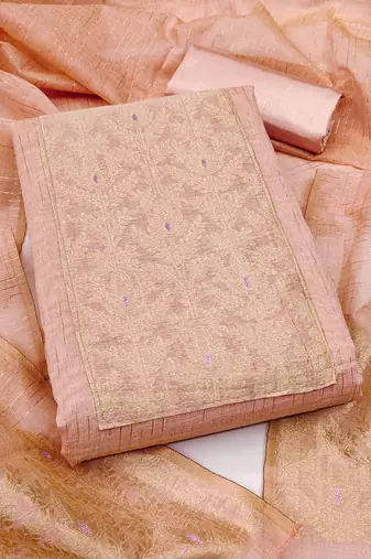 Women's peach south silk jacquard dress material