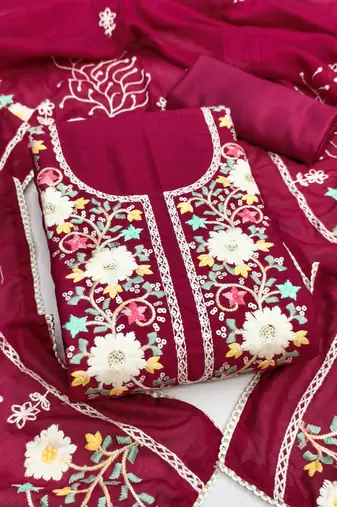 Women's heavy embroidery vichitra silk dress material