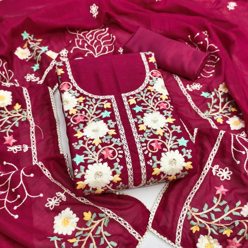 Women's heavy embroidery vichitra silk dress material