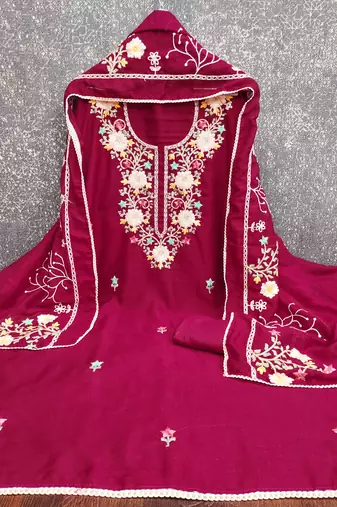  heavy embroidery vichitra silk dress material
