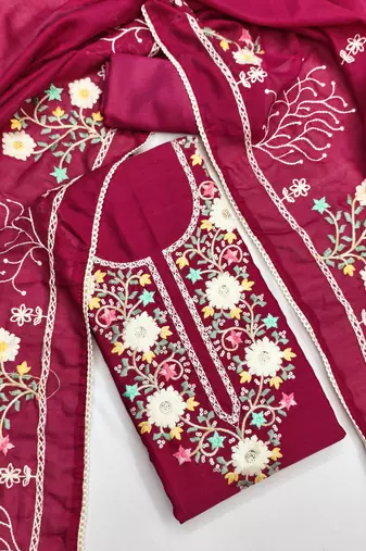  heavy embroidery vichitra silk dress material