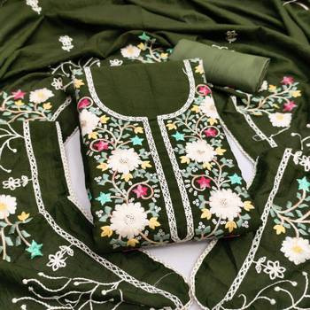  green embroidery vichitra silk dress material 1
